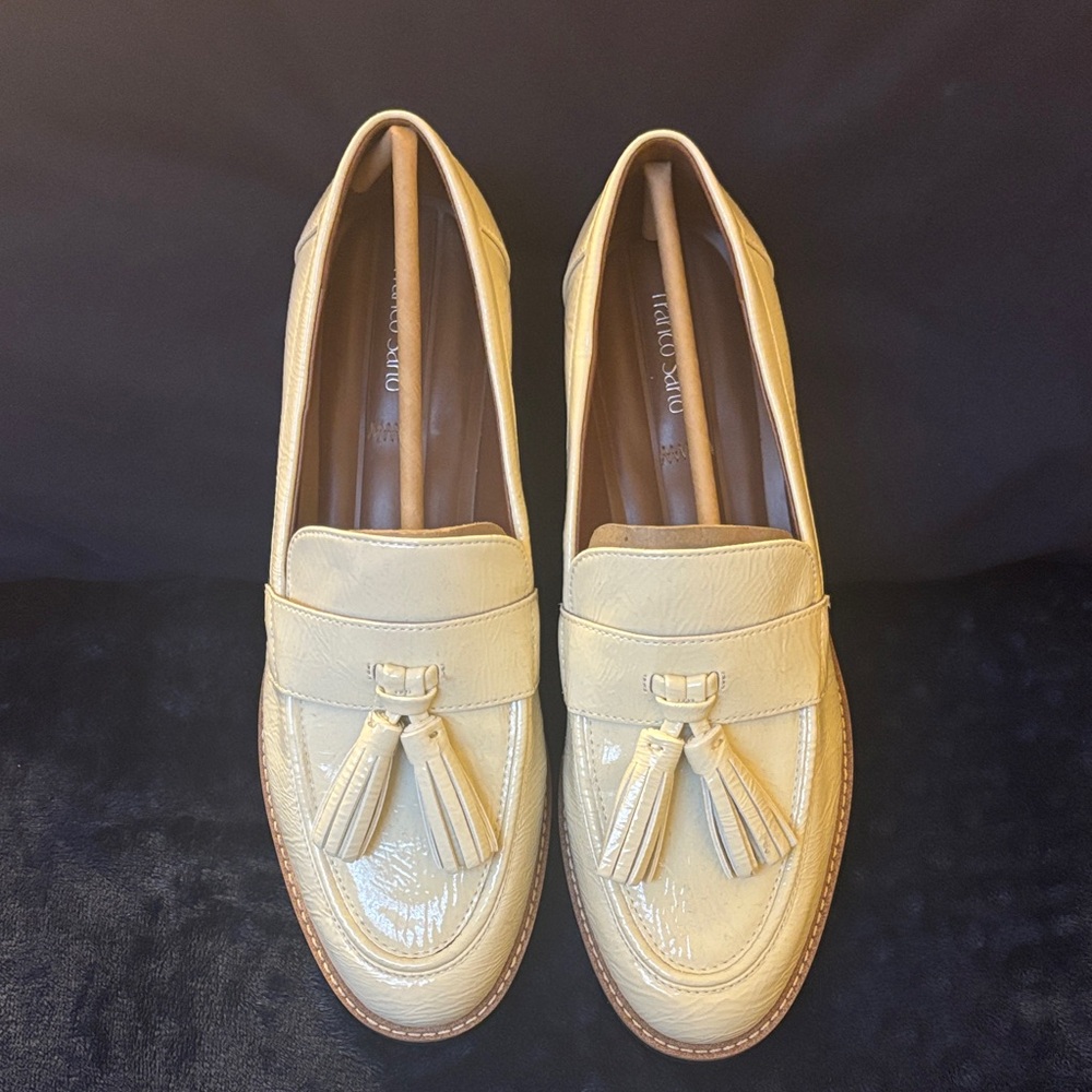 Cream Patent Tassel Loafers